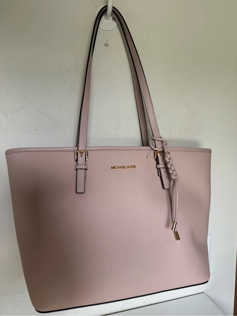 Michael Michael Kors Jet Set Soft Pink Saffiano Leather Zip Top Tote